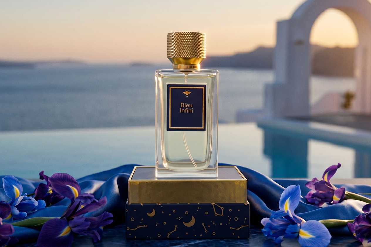 Berceau bleu infini de La Palette du Parfumeur, design élégant avec un motif bleu infini visible sur l'image.
