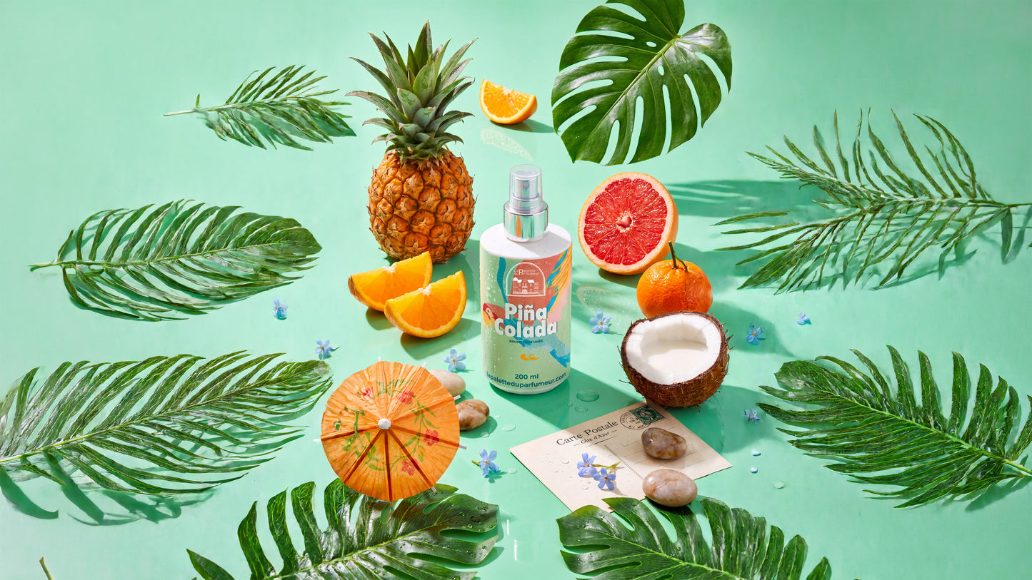 Brume parfumée Pina Colada de La Palette du Parfumeur avec flacon élégant évoquant la fragrance tropicale et fruitée.