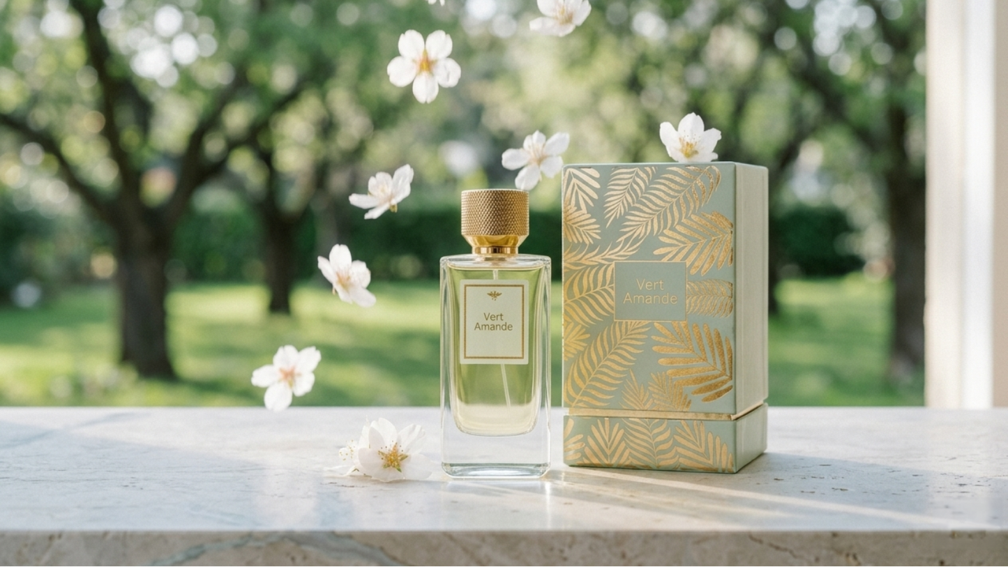Vert amande de La Palette du Parfumeur, teinte vert doux avec nuances naturelles, visible en détail sur l'image.